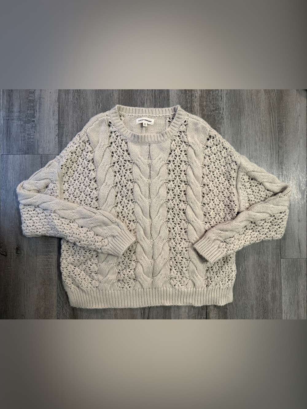 Lucky Brand Cream Cable & Openwork Crew Sweater